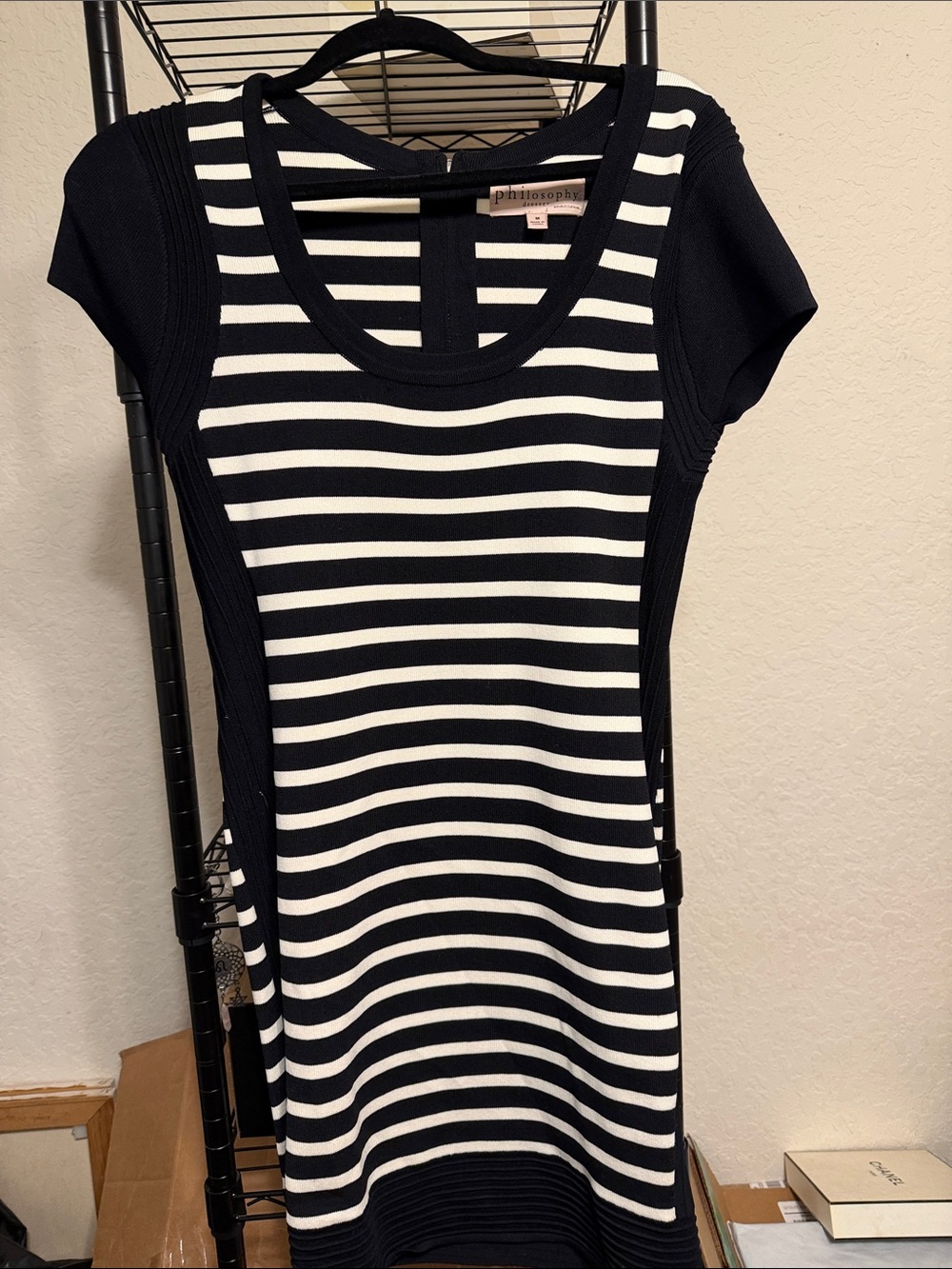 Philosophy Black and White Striped Knit Mini Dress